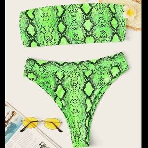 Neon Lime Snake print High waist bikini💚